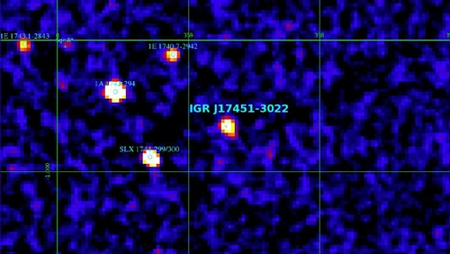 Opdagelsesbilledet af den formodentlige neutronstjerne IGR J1745-3022, set af JEM-X instrumentet på ESAs INTEGRAL satellit